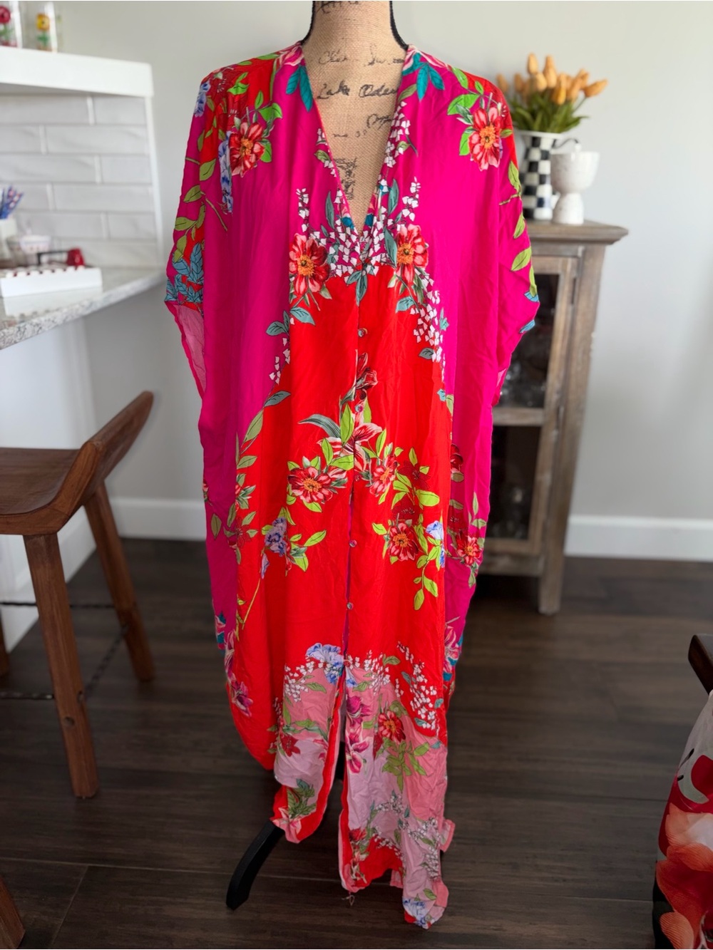 Johnny Was Nanya Fuchsia Floral Kimono Maxi